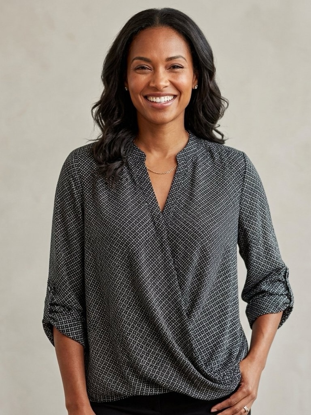 Rachel Zoe Black and White Geometric Twist-Front Blouse